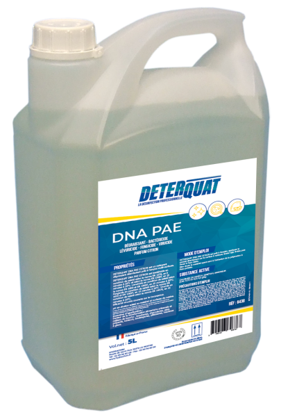 Deterquat DNA Prêt à l'emploi parfum citron. Bactéricide, Levuricide, Fongicide, Virucide. Efficacité virucide couverte sur le Coronavirus. Le bidon de 5L Nouveautés