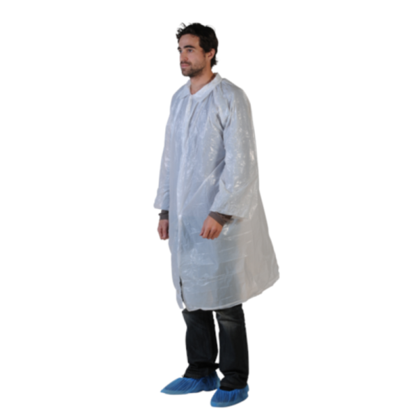Blouse visiteur PE BD blanc fermeture à pressions / Lot De 100 EPI