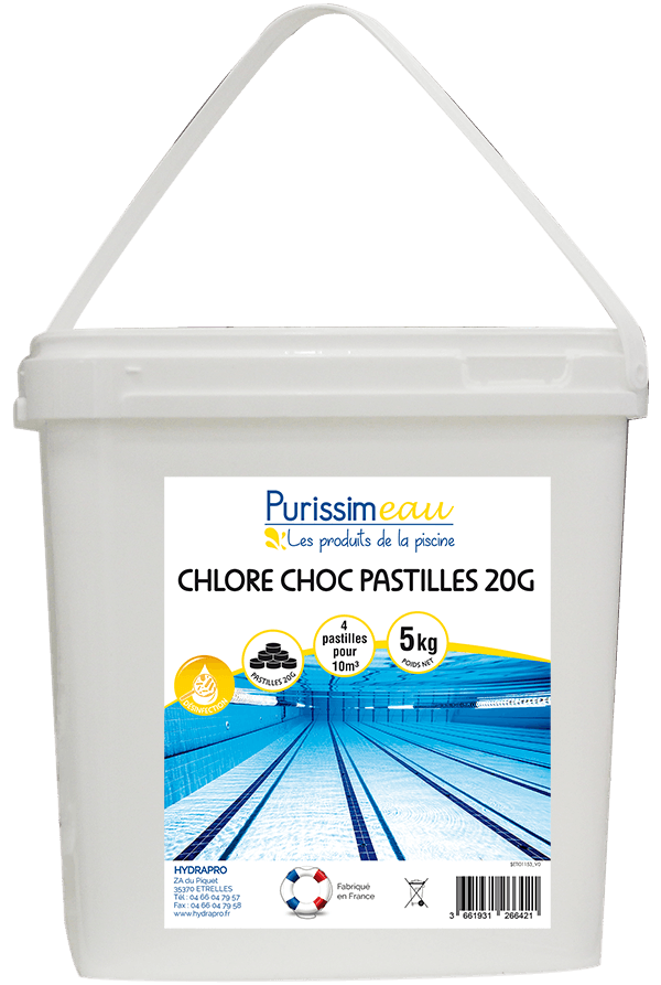 Chlore choc stabilisé pastille de 20 gr boîte de 1 kg