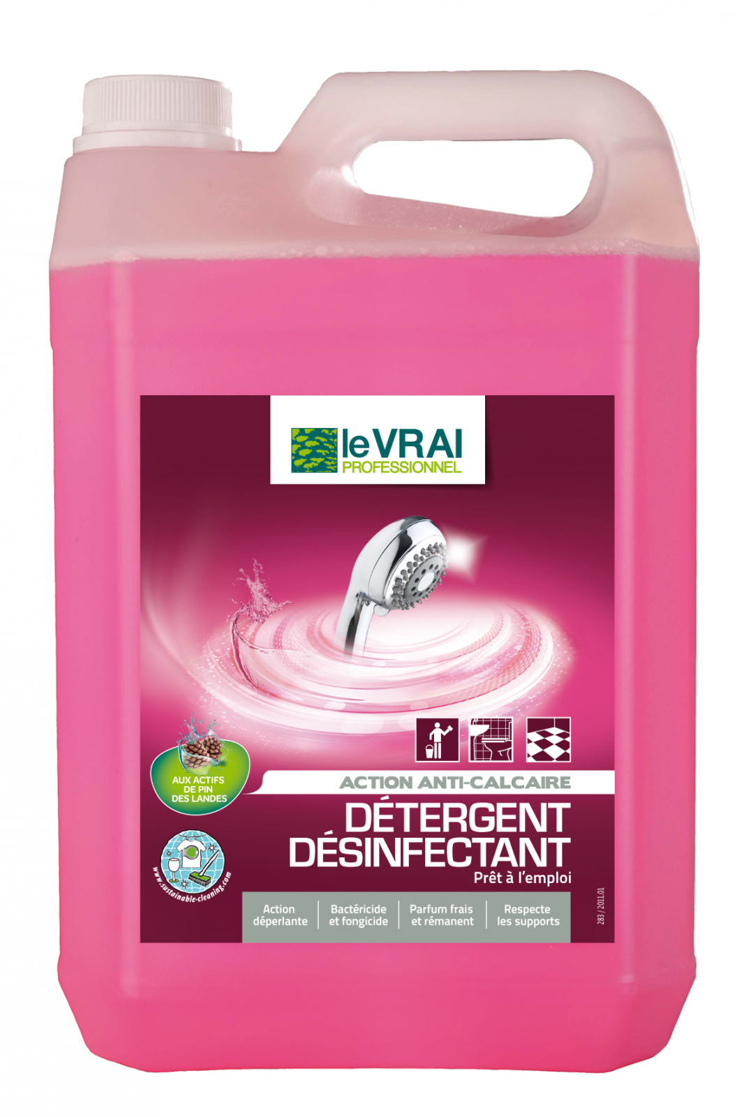 Detergent Desinfectant Sanitaire 5 En 1 - Le Vrai - 5 Litres