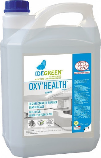 OXY HEALTH Désinfectant bactéricide, levuricide, fongicide, virucide, mycobatéricide et sporicide utilisé pour les toutes les surfaces. Efficacité virucide couverte sur le Coronavirus. Le bidon de 5L Entretien des surfaces