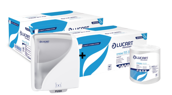 2 lots d'essuies-mains autocut 2 plis blanc 155m + Distributeur offert Séche-mains et Essuie-mains