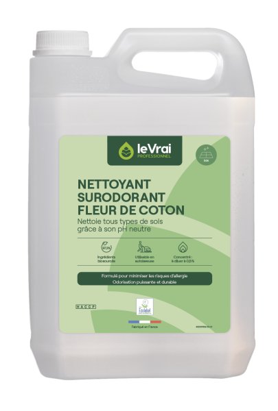 Le vrai professionnel nettoyant surodorant fleur de coton Ecolabel détergent parfumant 5L Entretien des sols protégés