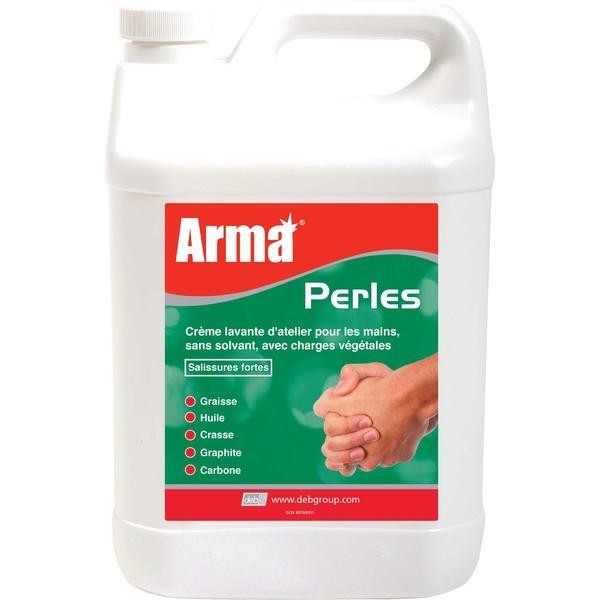 Arma® Perles Crème lavante d’atelier douce pour les mains, sans solvant, avec charges végétales (maïs concassé), parfum rafraîchissant agrumes. 5Litres Savon mains