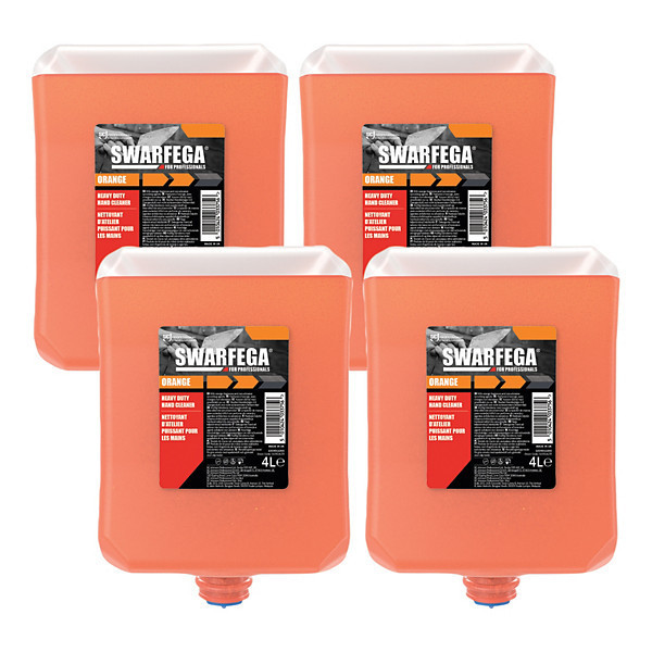 Copie de Swarfega Orange – Crème nettoyante mains d’atelier haute performance anti-graisses et huiles Carton 4x4 litres Savon mains